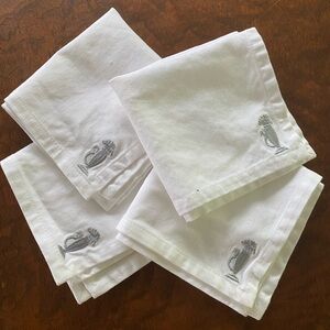 Silver Rooster Cloth Cocktail Napkins vintage Restoration Hardware set of 4